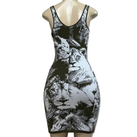 Kourtney Kardashian in Rare ROBERTO CAVALLI Tiger & Lion Animal Print Mini Dress M