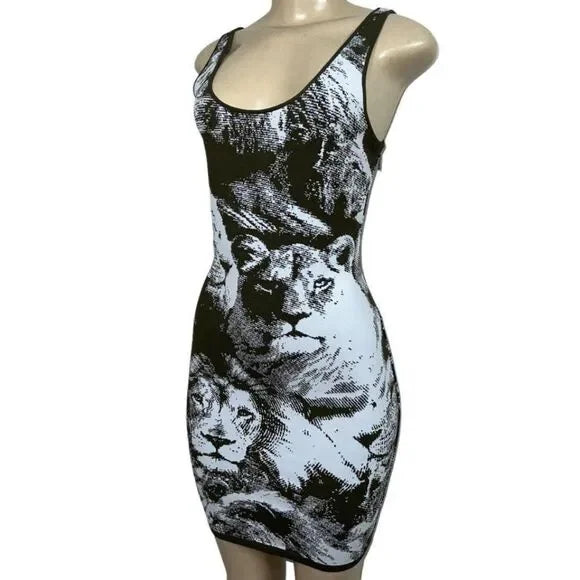 Kourtney Kardashian in Rare ROBERTO CAVALLI Tiger & Lion Animal Print Mini Dress M