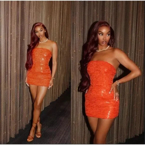LAQUAN SMITH Spring 2023 Runway Orange Sequin Dress US XS