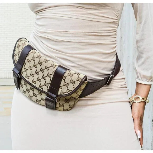 GUCCI Vintage Unisex GG Monogram Logo Canvas Belt Bum Bag