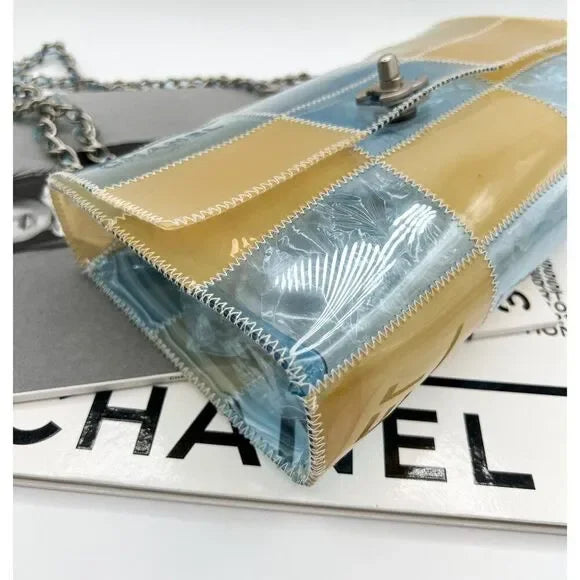 CHANEL Vintage 1999 Blue & Beige PVC Naked Patchwork CC Logo Flap Bag
