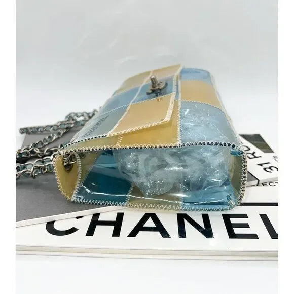 CHANEL Vintage 1999 Blue & Beige PVC Naked Patchwork CC Logo Flap Bag
