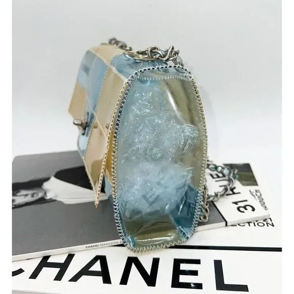 CHANEL Vintage 1999 Blue & Beige PVC Naked Patchwork CC Logo Flap Bag