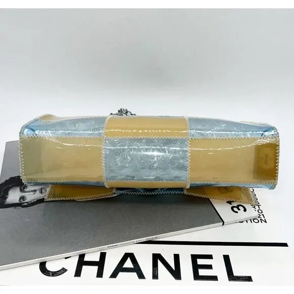 CHANEL Vintage 1999 Blue & Beige PVC Naked Patchwork CC Logo Flap Bag