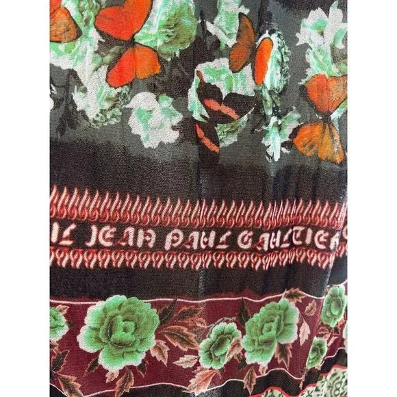 Rare Vintage JEAN PAUL GAULTIER Butterfly Print Sheer Midi Skirt Size L