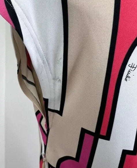 EMILIO PUCCI Pink & White Abstract Print Dress EU40