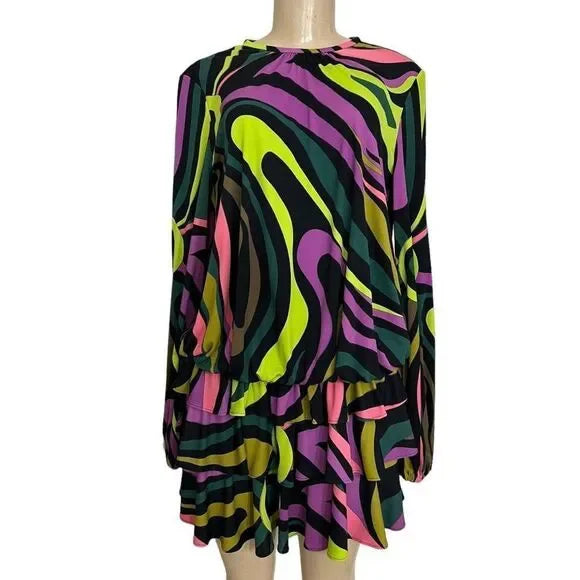 EMILIO PUCCI Fall 2022 Runway Long Sleeve Multicolor Swirl Print Mini Dress US6