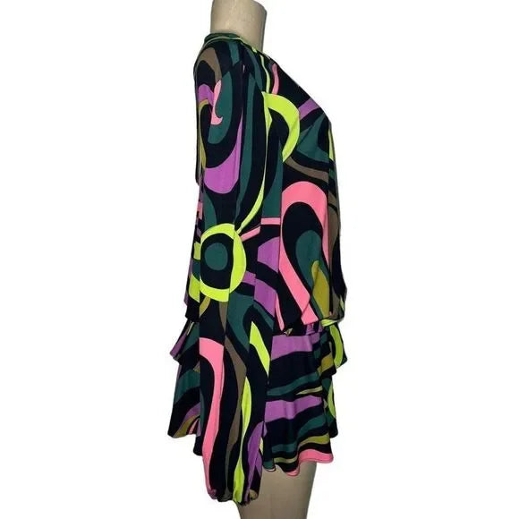 EMILIO PUCCI Fall 2022 Runway Long Sleeve Multicolor Swirl Print Mini Dress US6