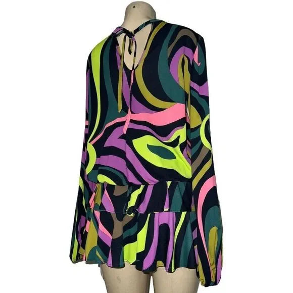 EMILIO PUCCI Fall 2022 Runway Long Sleeve Multicolor Swirl Print Mini Dress US6