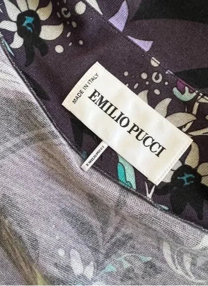 EMILIO PUCCI Purple Floral Print Long Sleeve V-Neck Dress US SM