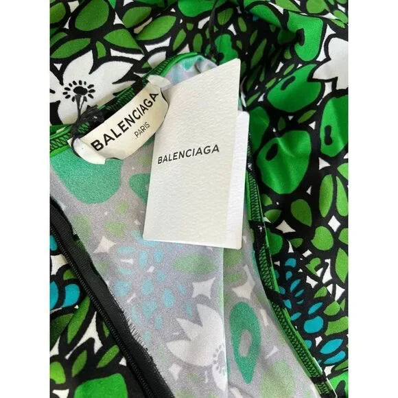 BALENCIAGA Spring 2017 Runway Green Floral Print High Waist Knee Length Skirt IT38