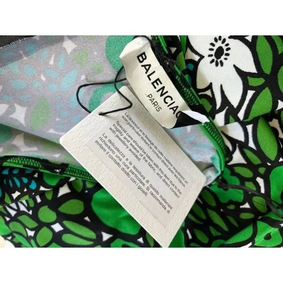 BALENCIAGA Spring 2017 Runway Green Floral Print High Waist Knee Length Skirt IT38