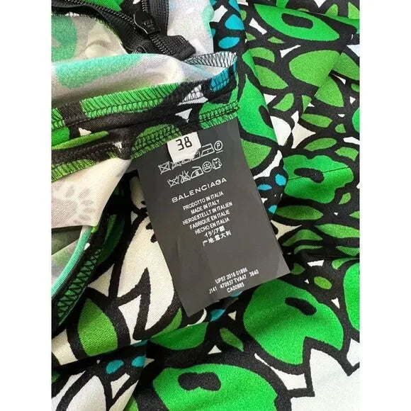 BALENCIAGA Spring 2017 Runway Green Floral Print High Waist Knee Length Skirt IT38
