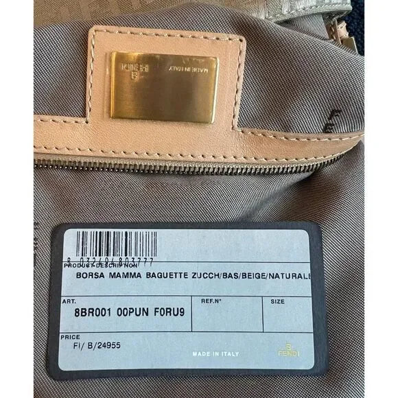 Fendi FF Zucchino Beige Mamma Baguette Canvas Shoulder Bag