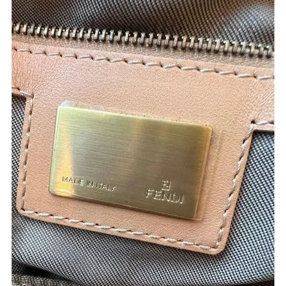 Fendi FF Zucchino Beige Mamma Baguette Canvas Shoulder Bag