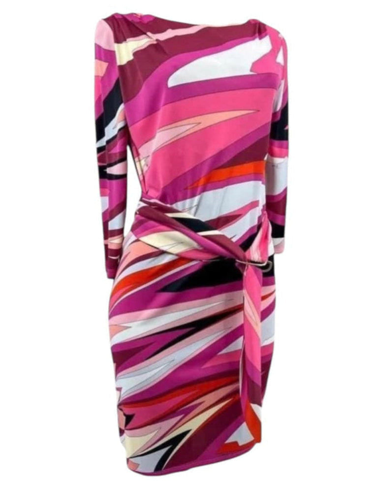 EMILIO PUCCI Vibrant Multicolor Abstract Print Long Sleeve Mini Dress Size 6