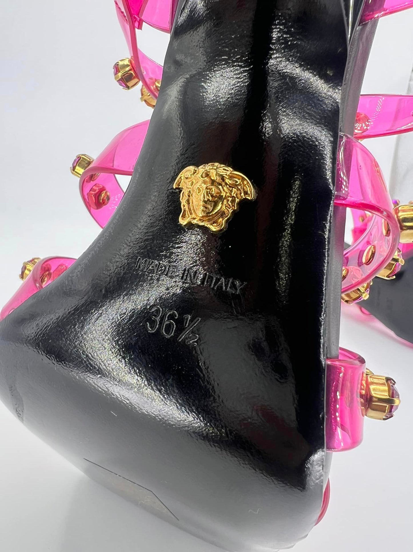 VERSACE Runway Studded Jelly Slant Heel Sandals IT36.5