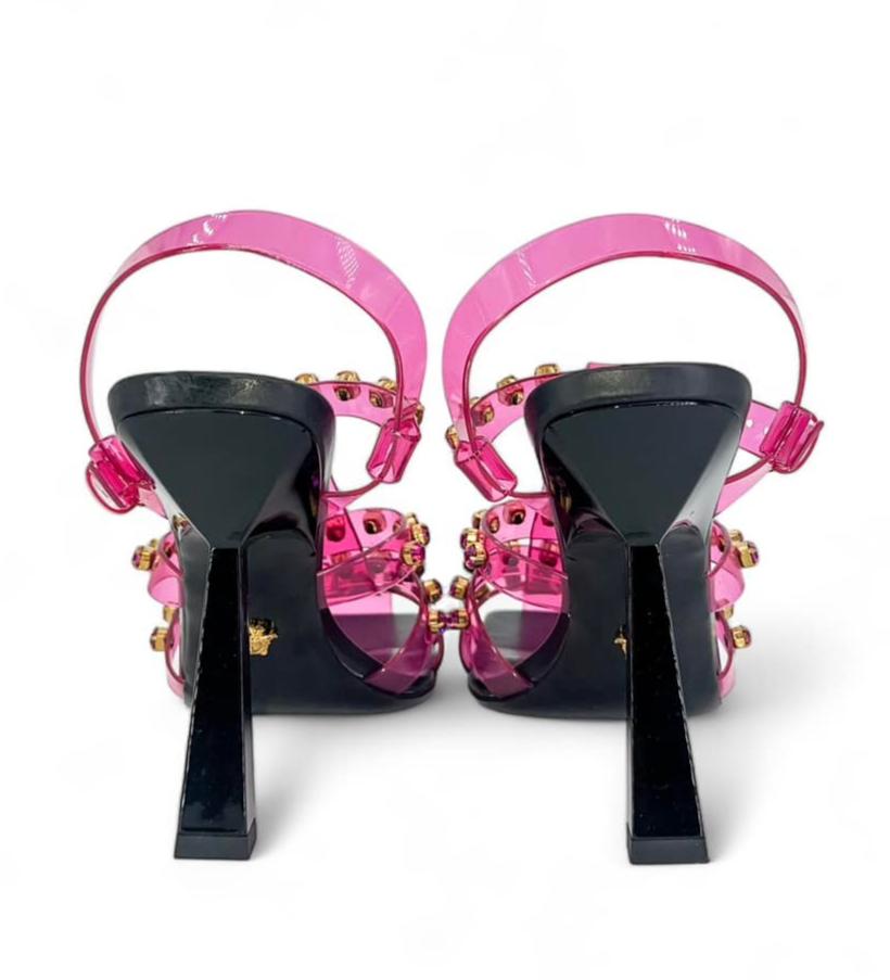 VERSACE Runway Studded Jelly Slant Heel Sandals IT36.5