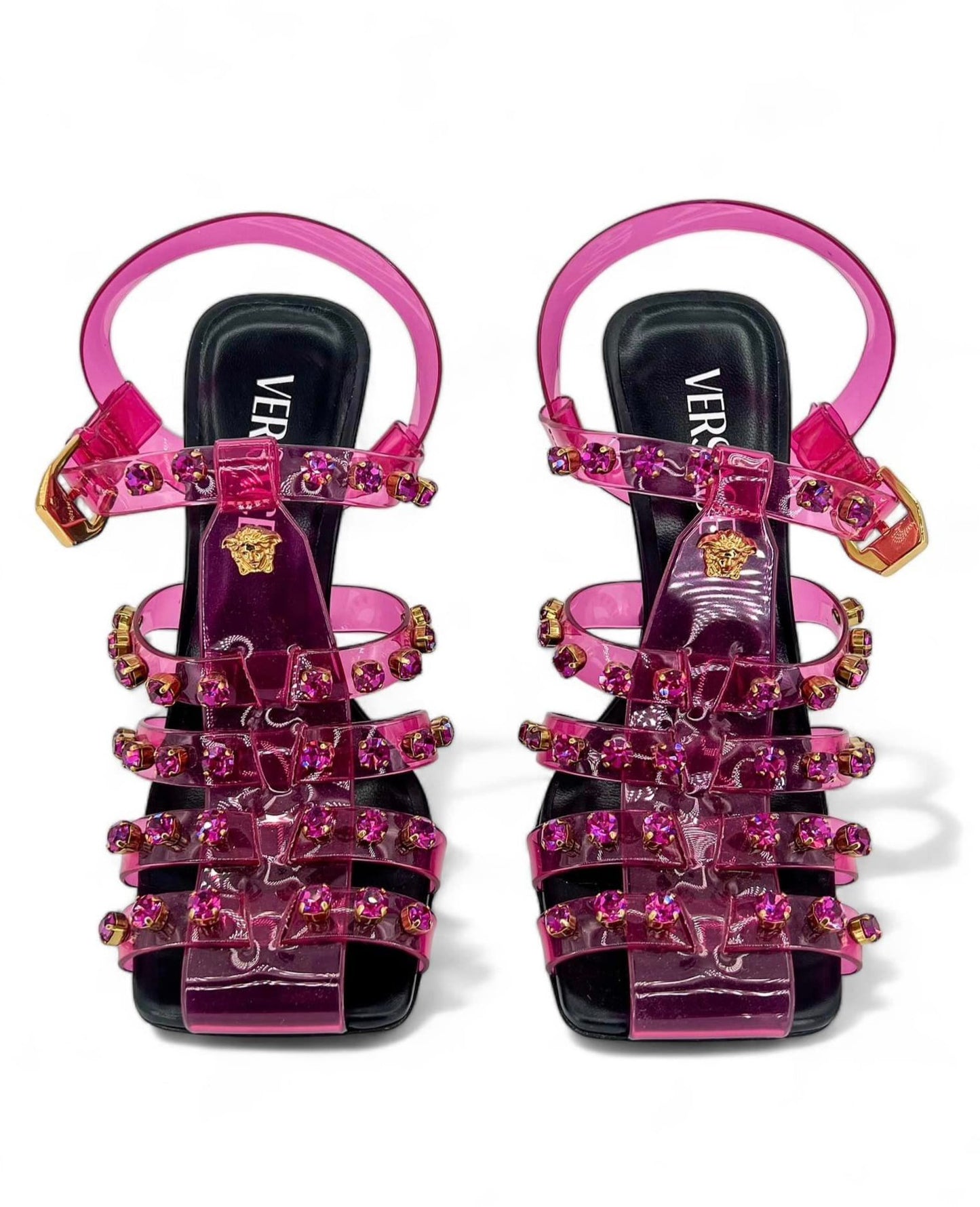 VERSACE Runway Studded Jelly Slant Heel Sandals IT36.5