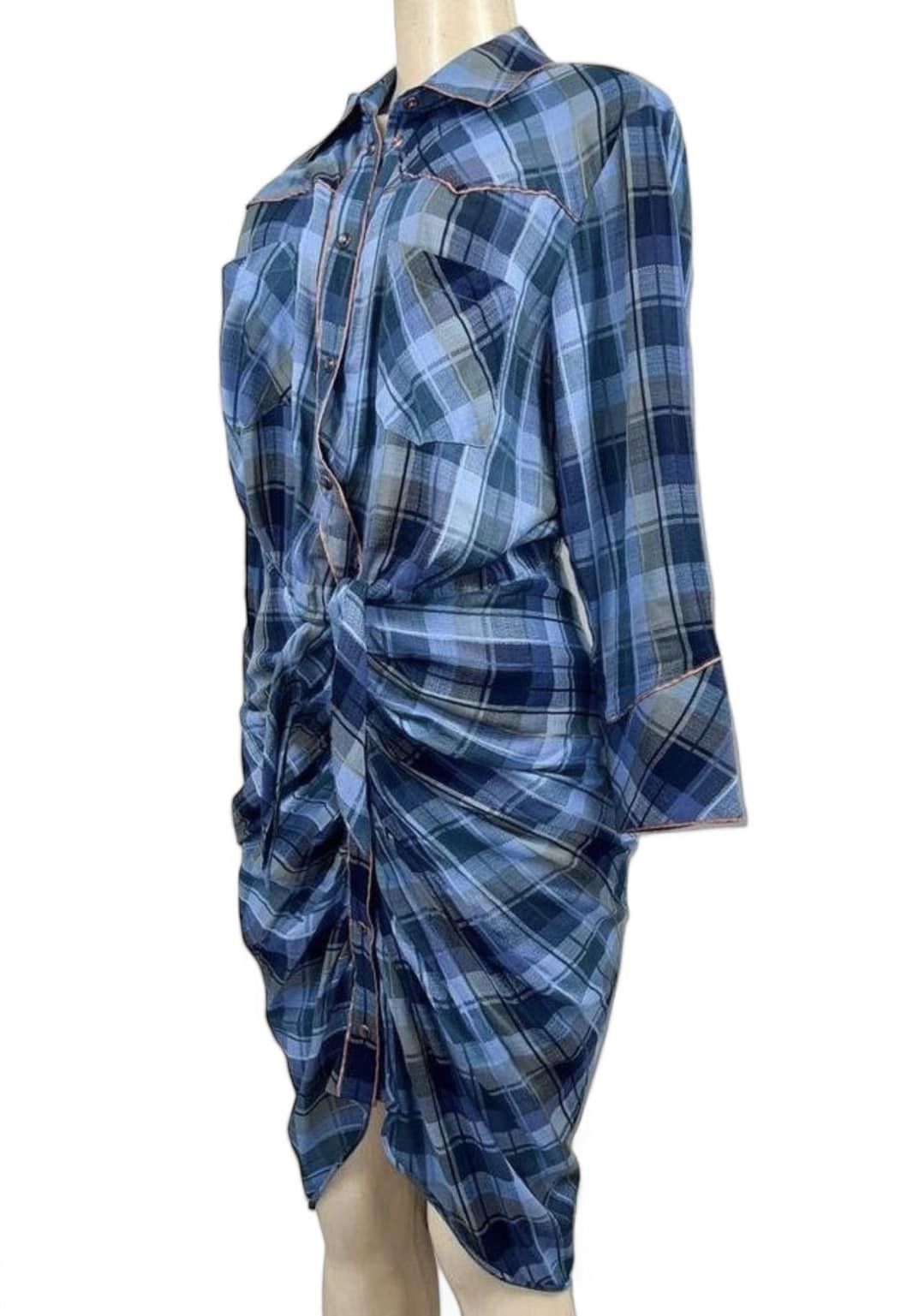 Gwen Stefani in VERONICA BEARD Sierra Plaid Waist Tie Mini Dress Size 12