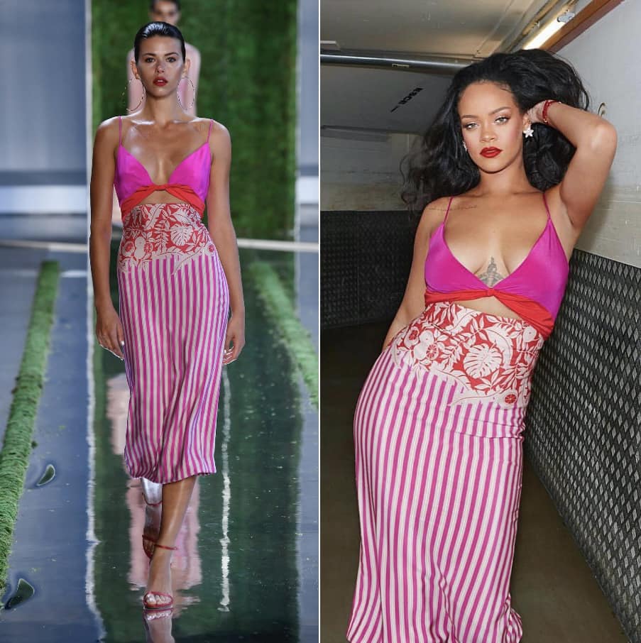 Rihanna's CUSHNIE Runway 100% Silk Stripe & Floral Sheath Midi Dress Size 2