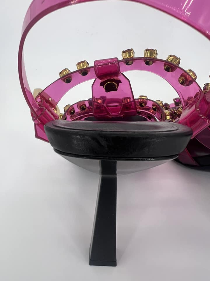 VERSACE Runway Studded Jelly Slant Heel Sandals IT36.5