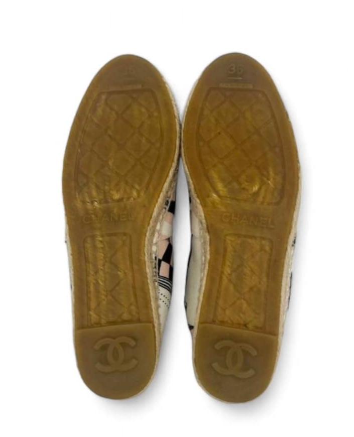 CHANEL La Pausa Ecru Star Print Canvas Cap Toe CC Logo Espadrilles Size EU36