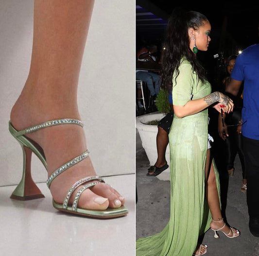 AMINA MUADDI Naima Mint Green Crystal Embellished Fluted Sandals Size EU40