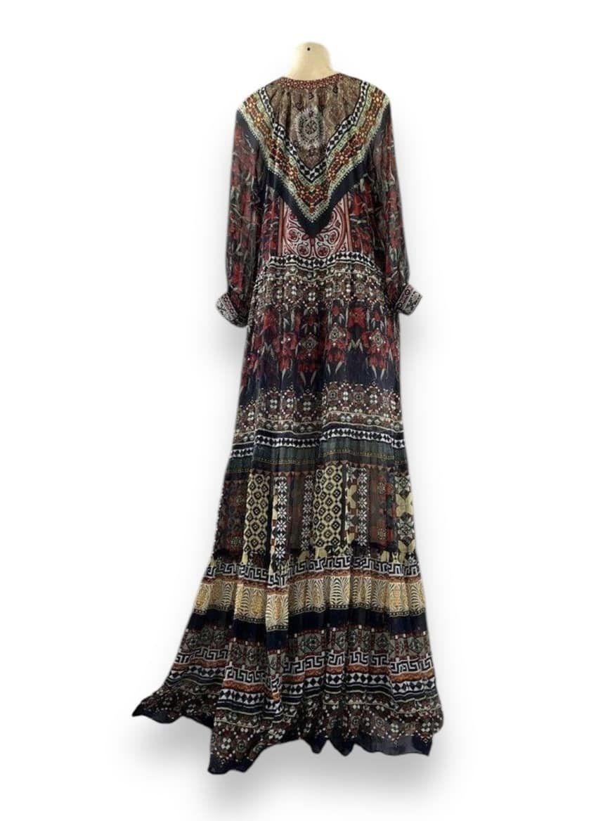 CAMILLA 100% Silk Long Gathered Panel Paved In Paisley Maxi Dress Size S