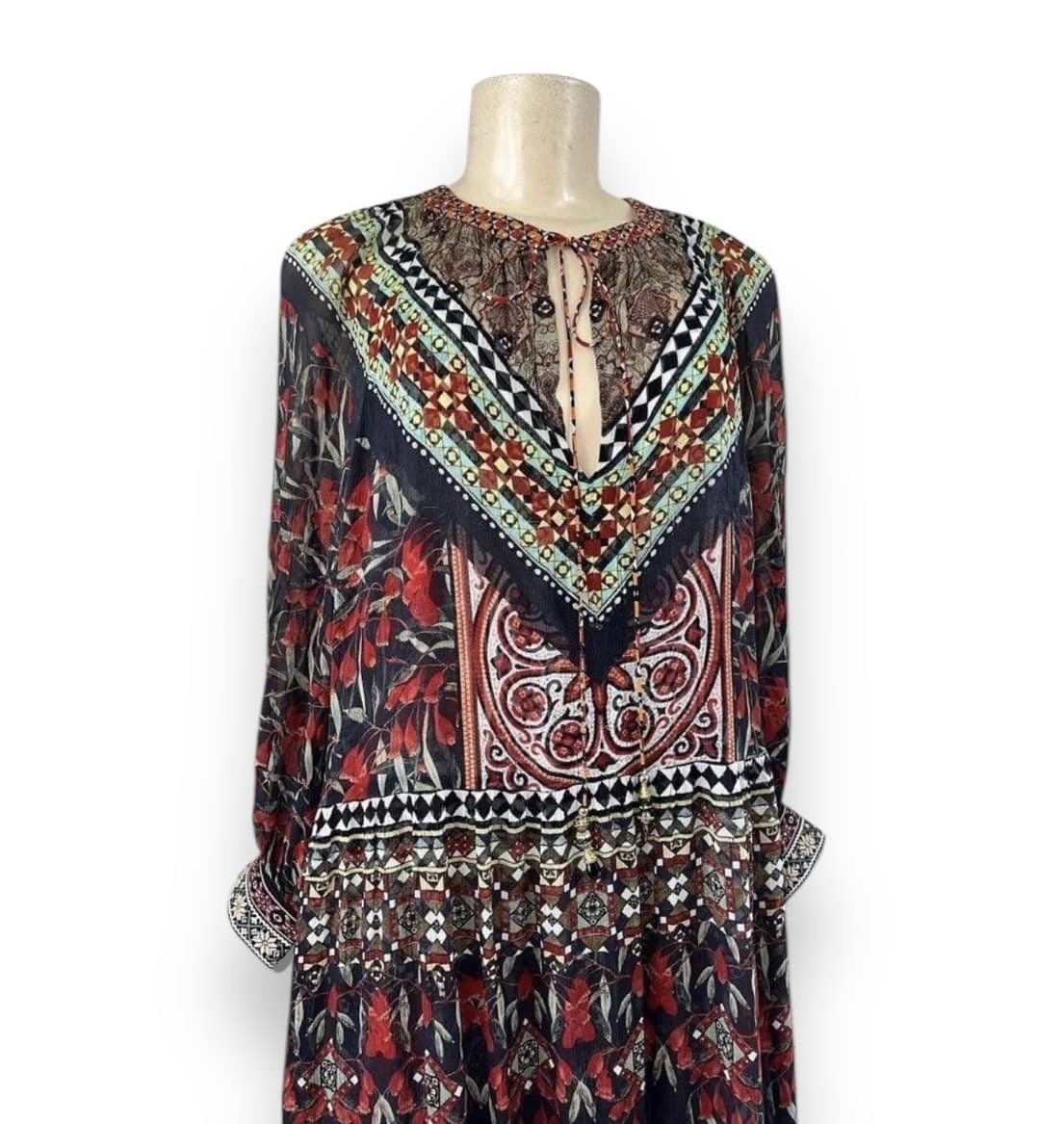 CAMILLA 100% Silk Long Gathered Panel Paved In Paisley Maxi Dress Size S