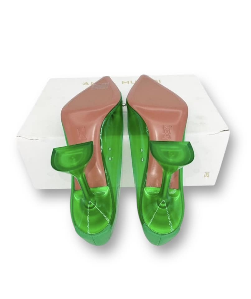 AMINA MUADDI Begum Green Pointed Toe Crystal Brooch Glass Pumps EU38.5