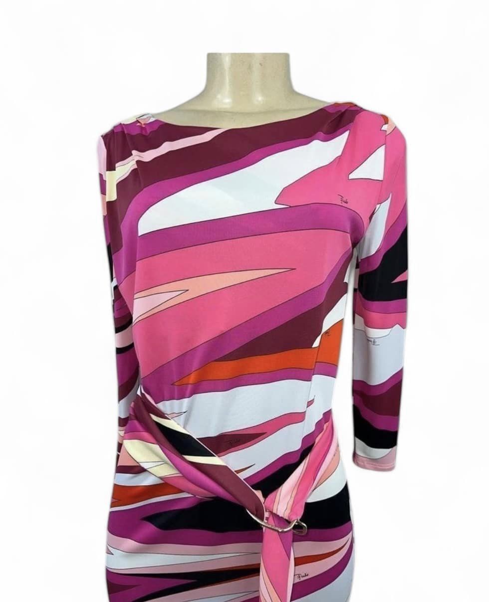 EMILIO PUCCI Vibrant Multicolor Abstract Print Long Sleeve Mini Dress Size 6