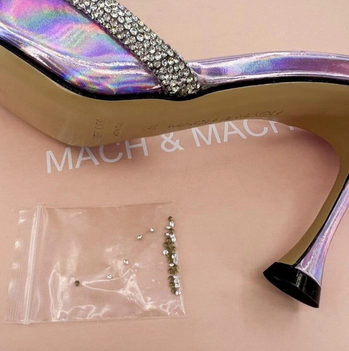 MACH & MACH Pink Iridescent Crystal Embellished Bow Mules Size EU36