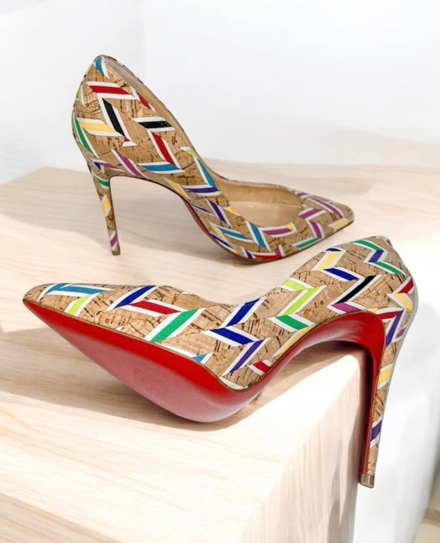 CHRISTIAN LOUBOUTIN So Kate Beige Colorblock Pattern Pointed Toe Pumps Size EU37