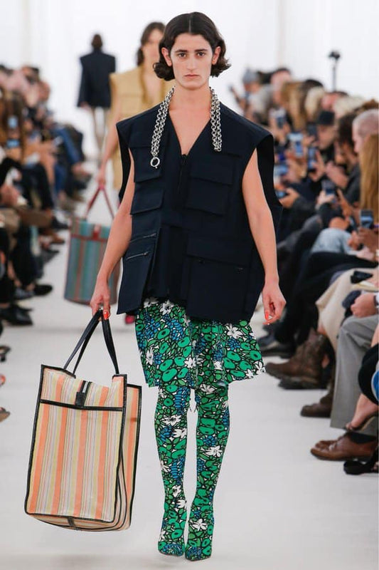 BALENCIAGA Spring 2017 Runway Green Floral Print High Waist Knee Length Skirt IT38