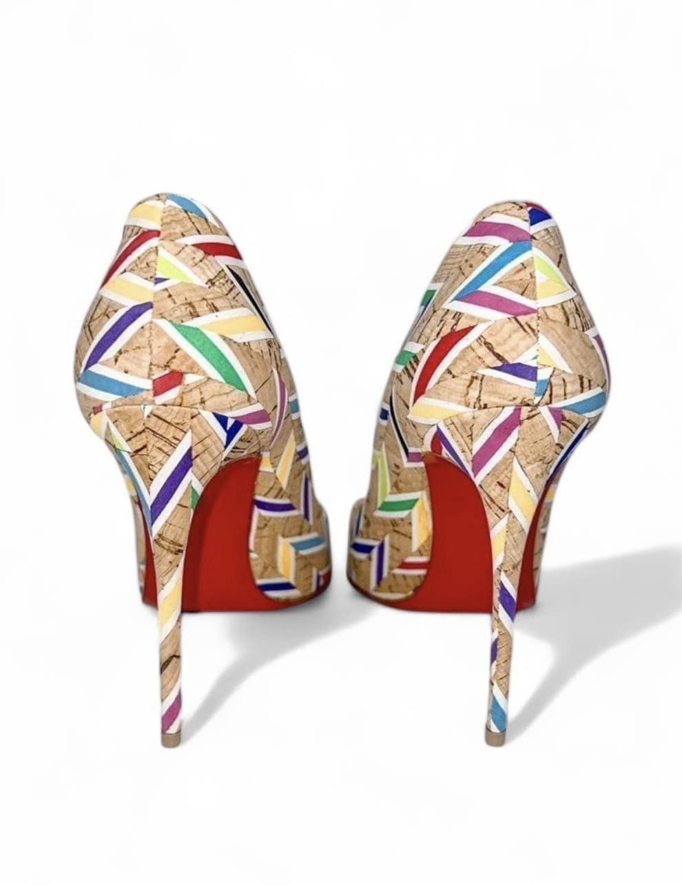 CHRISTIAN LOUBOUTIN So Kate Beige Colorblock Pattern Pointed Toe Pumps Size EU37