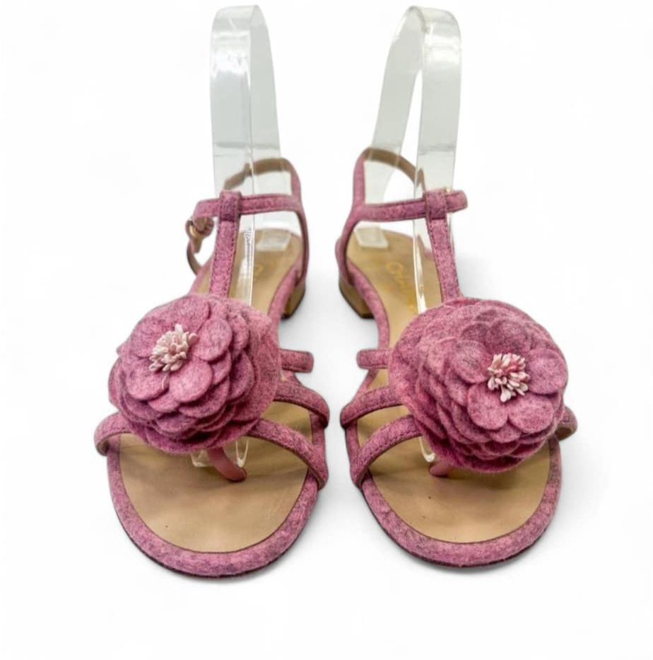 CHANEL Dusty Pink CC Logo Camellia Flower Sandals IT36