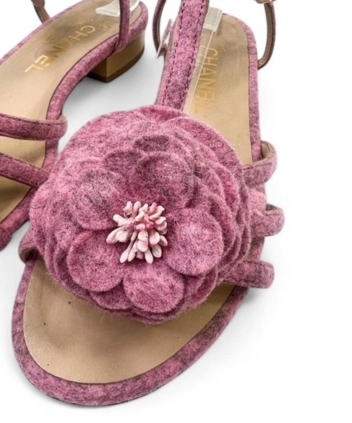 CHANEL Dusty Pink CC Logo Camellia Flower Sandals IT36