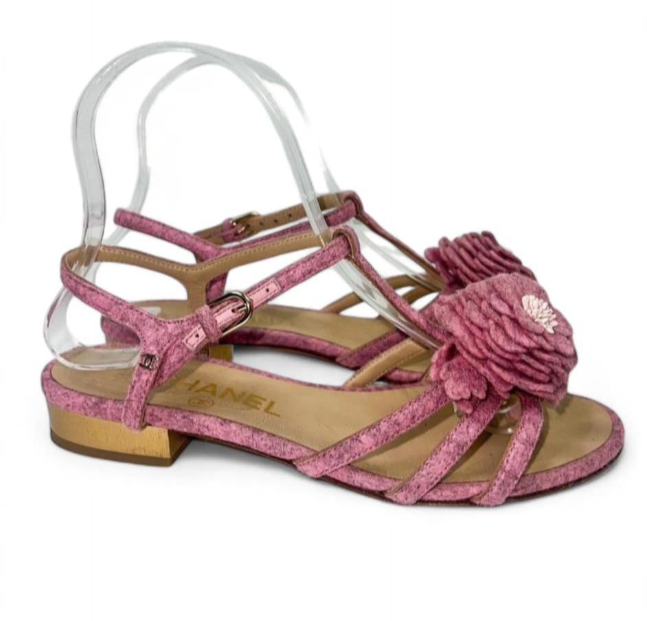 CHANEL Dusty Pink CC Logo Camellia Flower Sandals IT36