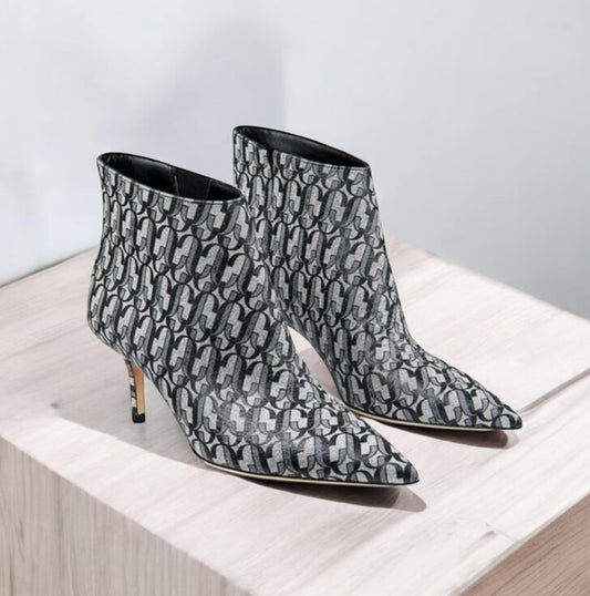 JIMMY CHOO Marinda 65 Black & Silver Monogram 'JC" Logo Booties IT37