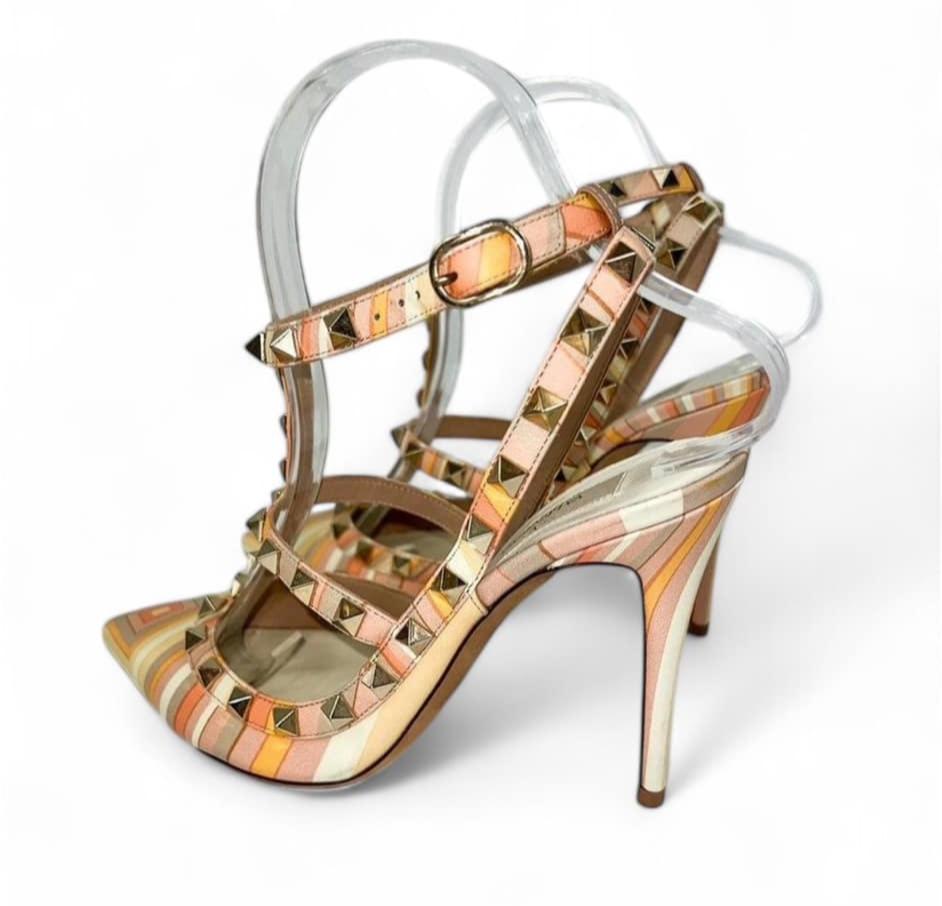 VALENTINO GARAVANI Mandarin Sorbet Strappy Rockstud Heels IT37.5