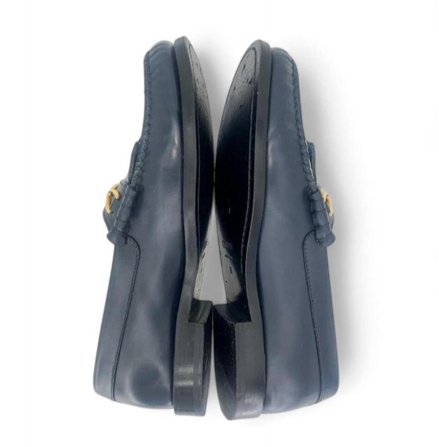 CELINE Women's Luco Triomphe Logo Navy & White Loafers IT36