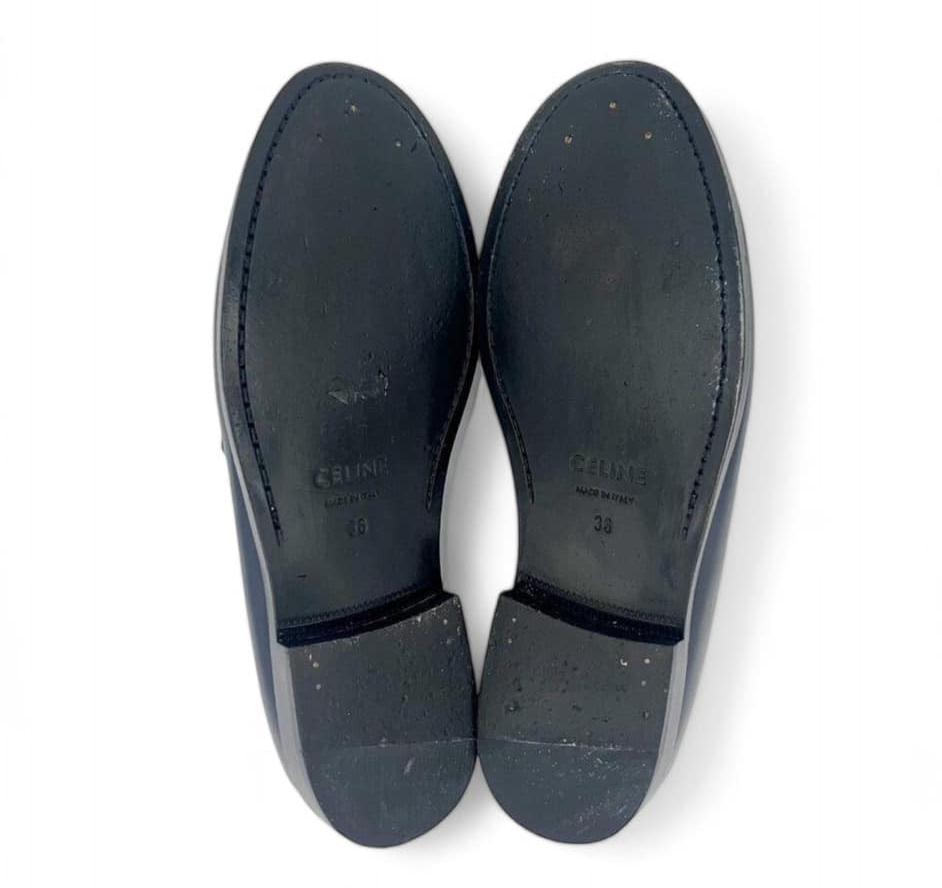 CELINE Women's Luco Triomphe Logo Navy & White Loafers IT36