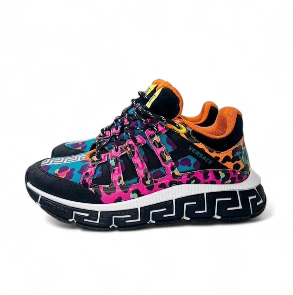 VERSACE Men's Trigreca Multicolor Leopard Printed Low Top Sneakers IT43.5
