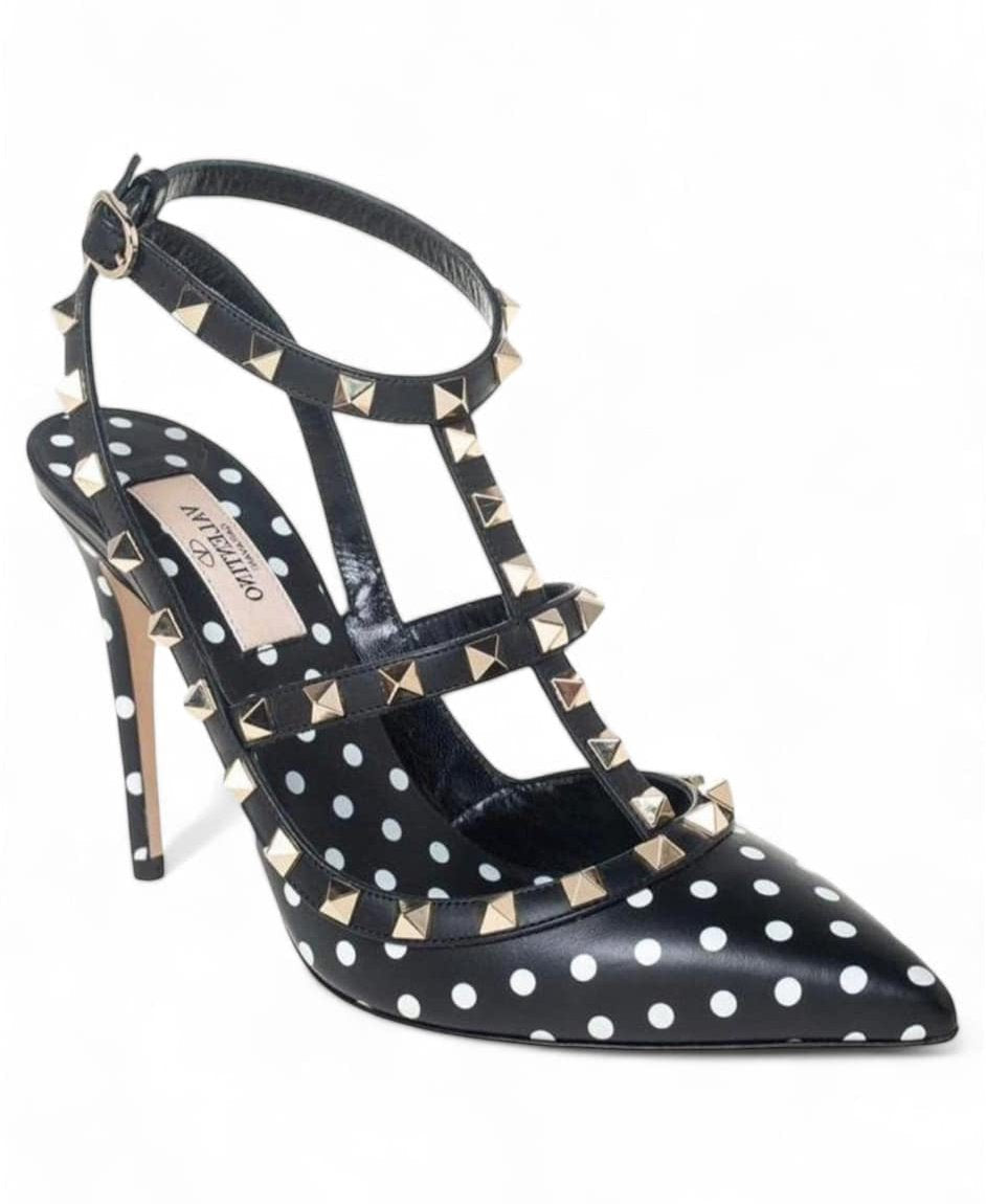 VALENTINO GARAVANI Caged Rockstud Polkadot Sandals EU38.5