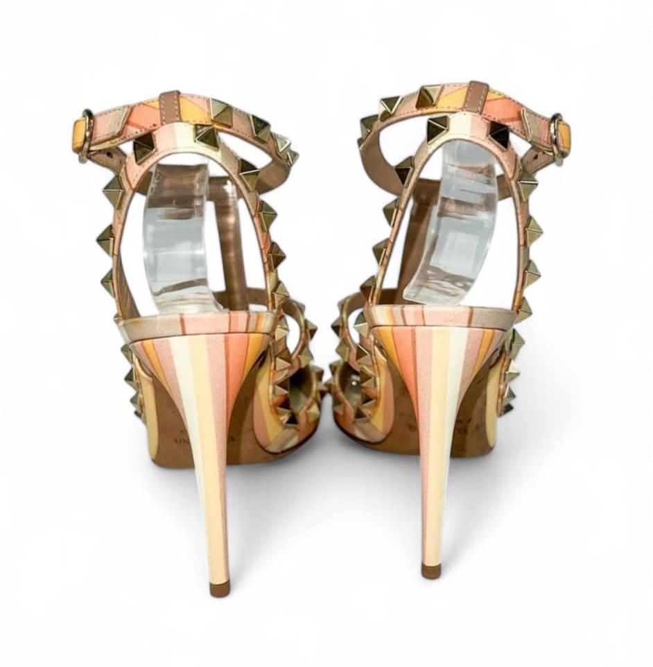 VALENTINO GARAVANI Mandarin Sorbet Strappy Rockstud Heels IT37.5