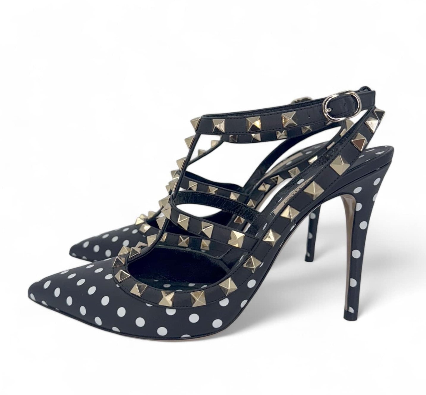 VALENTINO GARAVANI Caged Rockstud Polkadot Sandals EU38.5