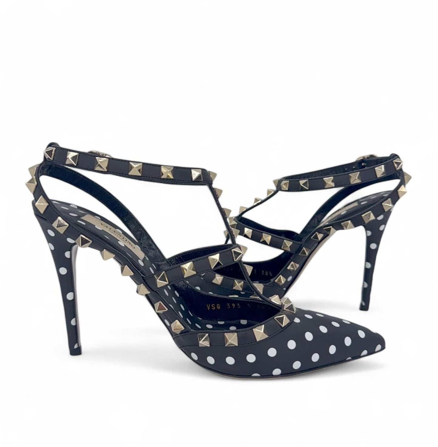 VALENTINO GARAVANI Caged Rockstud Polkadot Sandals EU38.5