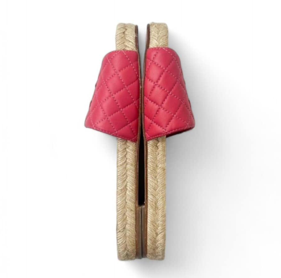 CHANEL Coral Diamond Quilted CC Logo Espadrille Slides EU38