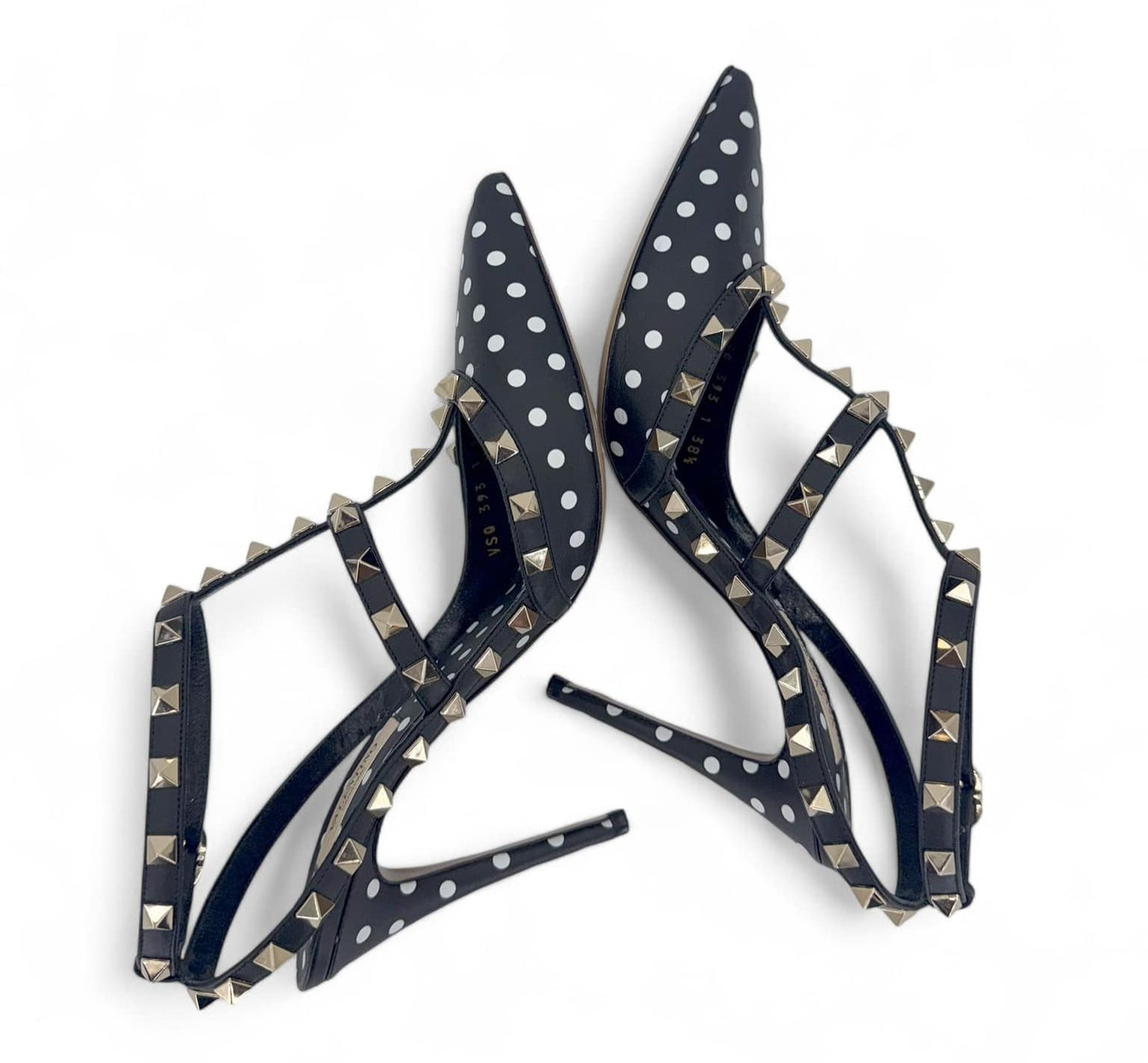 VALENTINO GARAVANI Caged Rockstud Polkadot Sandals EU38.5